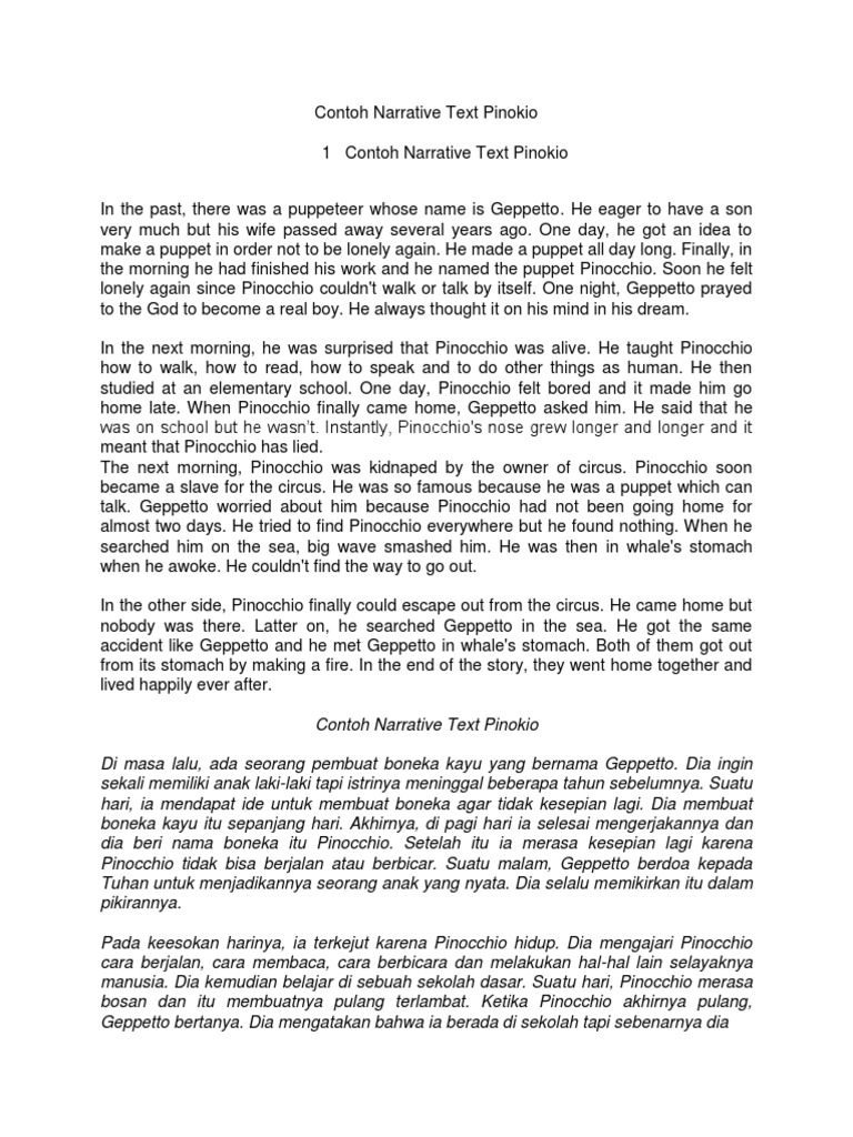 Contoh Narrative Text Pinokio