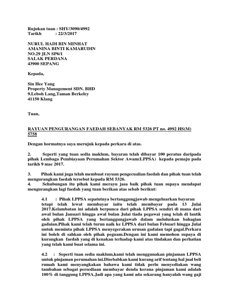 Rayuan Pengurangan Faedah Lewat Pt No 4992 Pdf