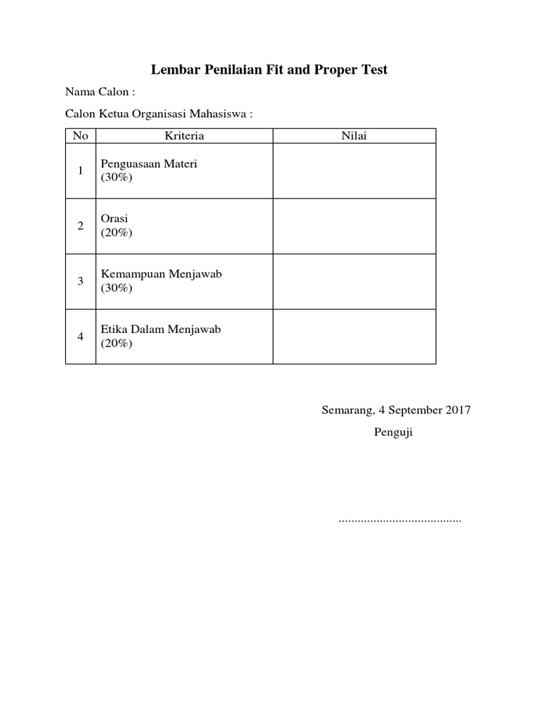 Lembar Penilaian Fit And Proper Test