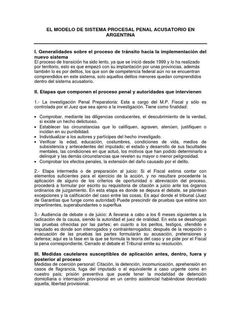 Sistema Procesal Penal Acusatorio en Argentina | PDF | Procedimiento ...