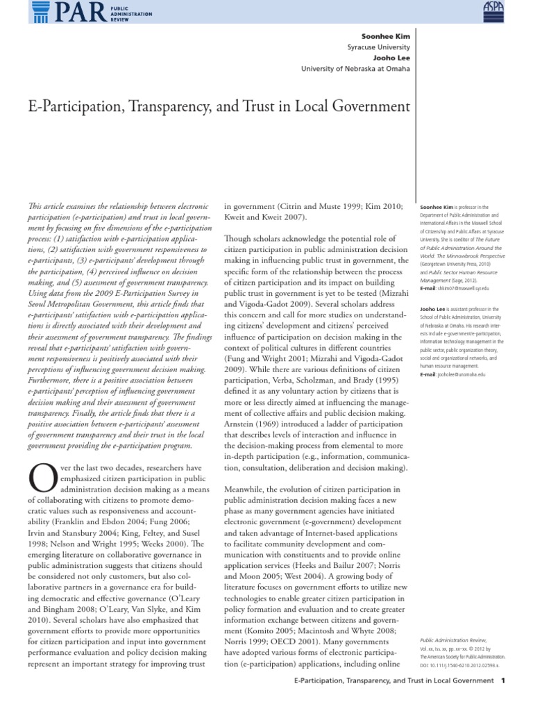 E Participation and Trust in Local Govt | PDF | Survey Methodology | E ...