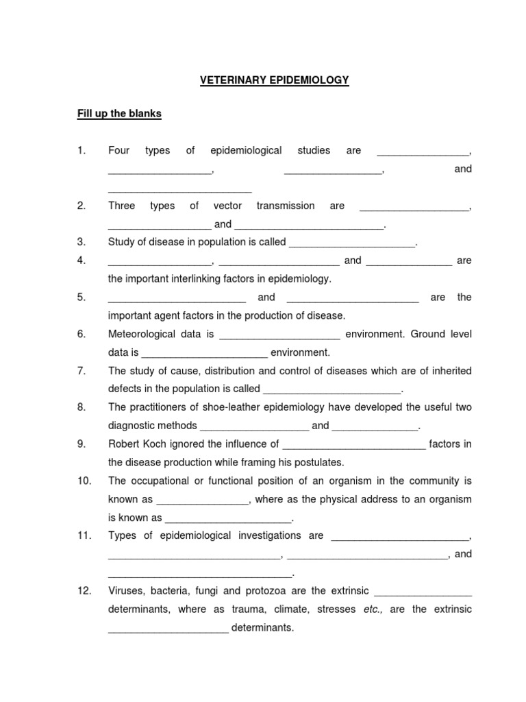 Question Bank Epidemiology PDF Infection Sampling (Statistics)