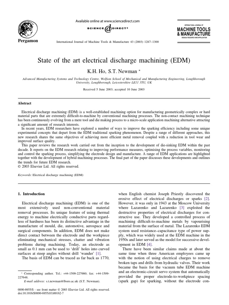 State of the Art in EDM Research | PDF | Machining | Applied And
