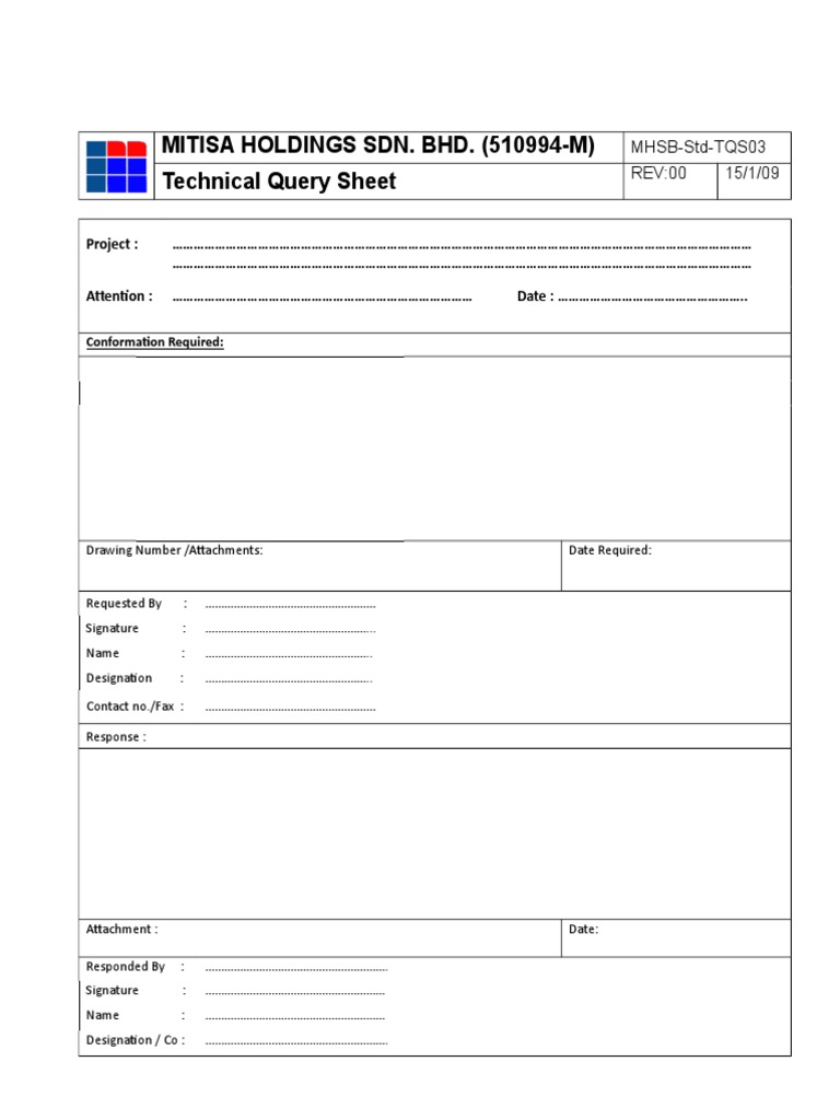 MHSB-Std-03 Technical Query Sheet