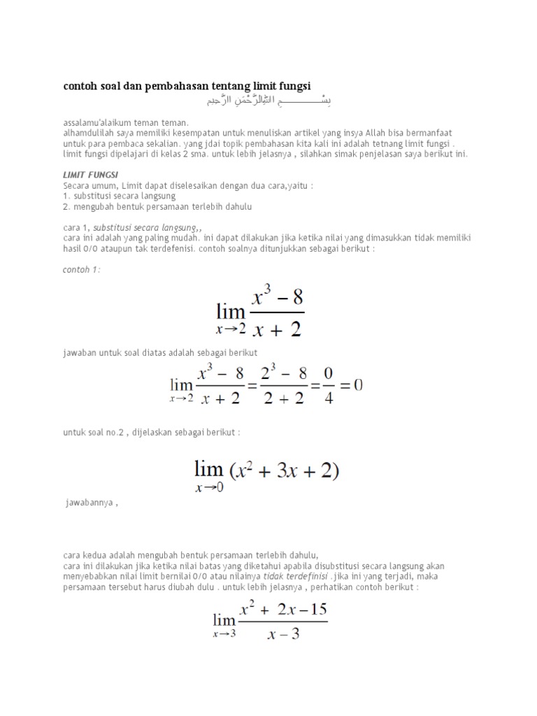 Contoh Soal Dan Jawab Limit Fungsi Dan Penyelesaiannya Word Ilmusosial Id