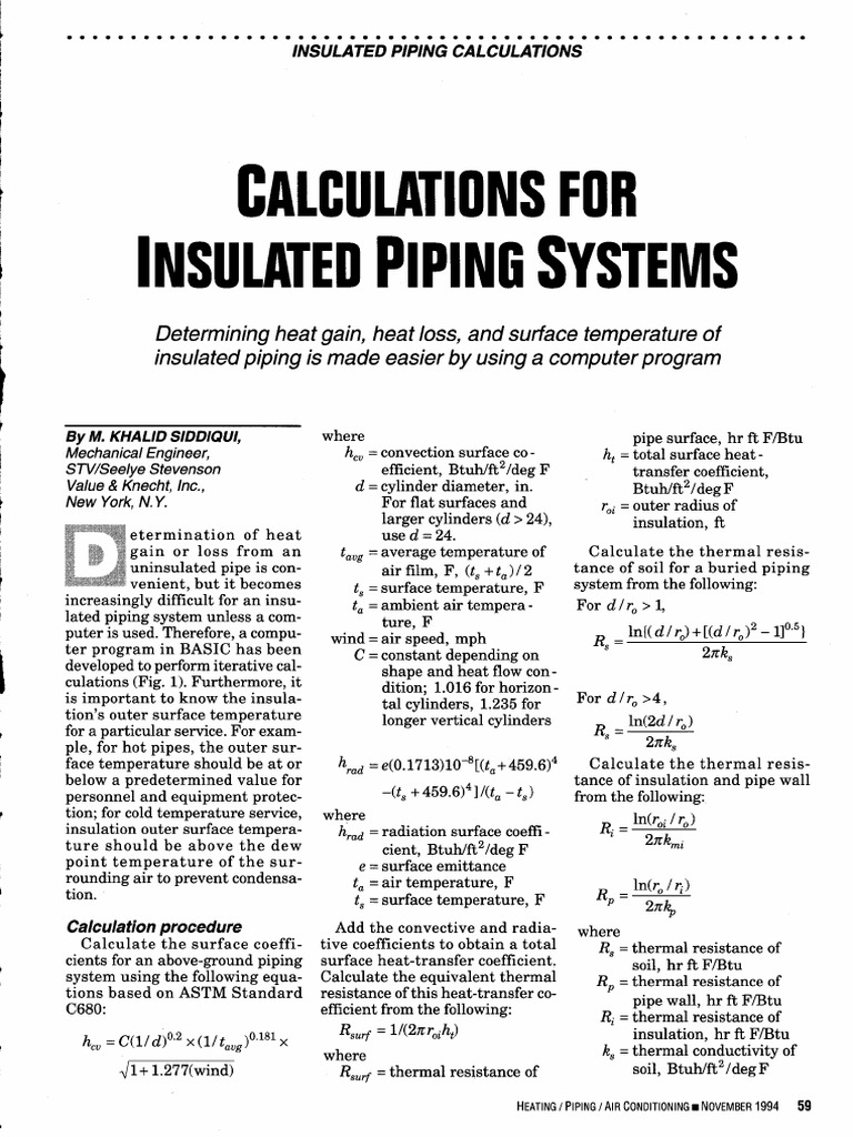 Calculations For Insulated Piping Systems PDF | PDF