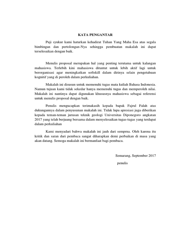 Kata Pengantar Makalah Bahasa Indonesia