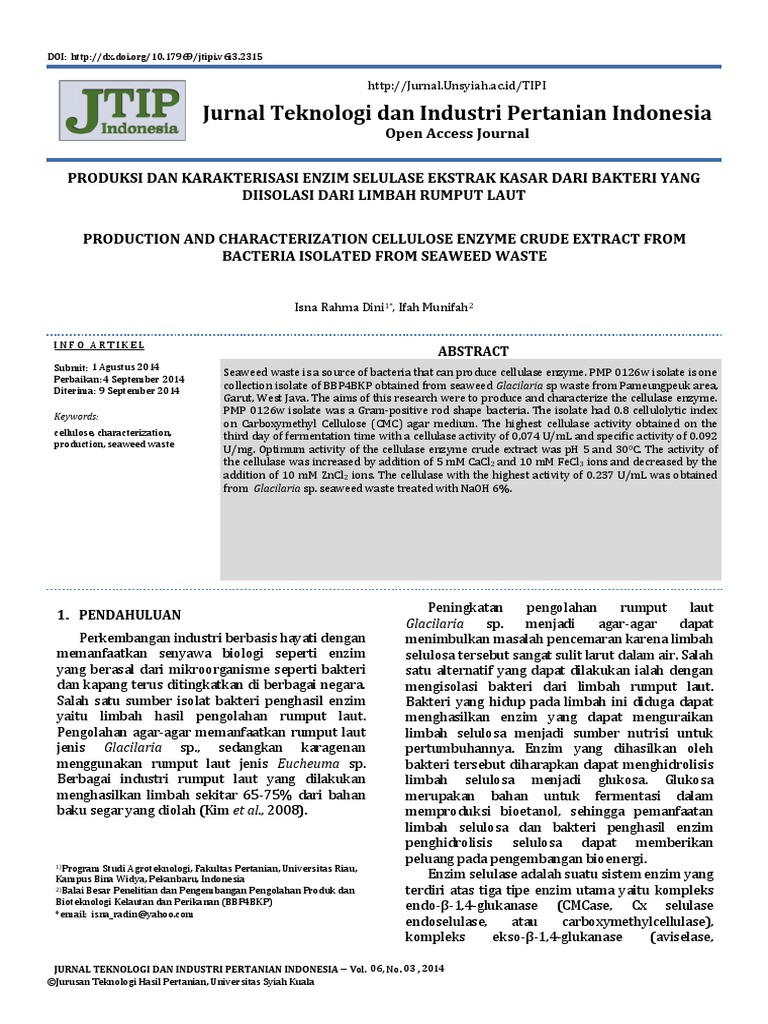 Jurnal Teknologi Dan Industri Pertanian Indonesia: Keywords | PDF ...
