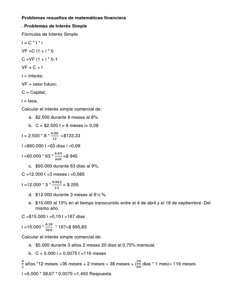 Ejercicios Resueltos de Matemáticas Financieras | PDF | Oferta