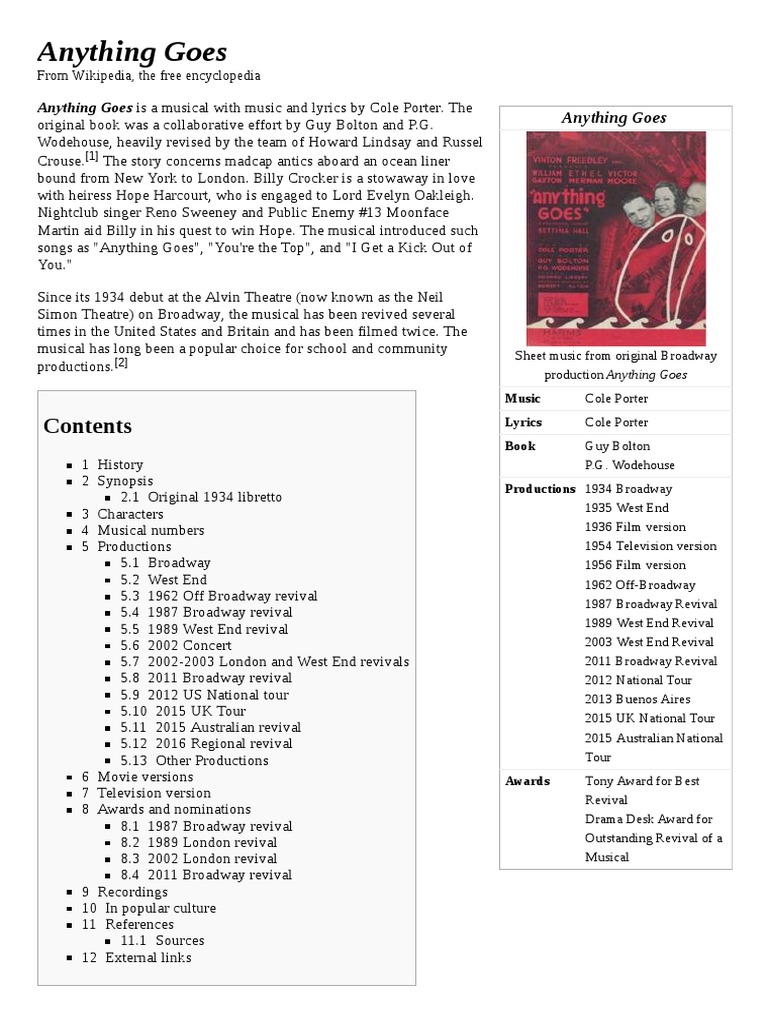 Anything Goes | PDF | Theatre | Performing Arts