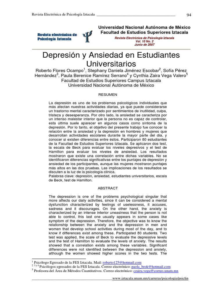 Depresión y Ansiedad en Estudiantes PDF | PDF | Depresión (estado de ...