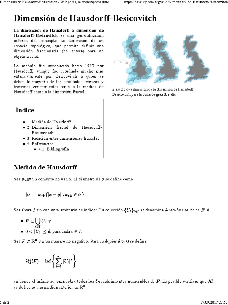 Dimensión de HausdorffBesicovitch PDF Dimensión Conceptos