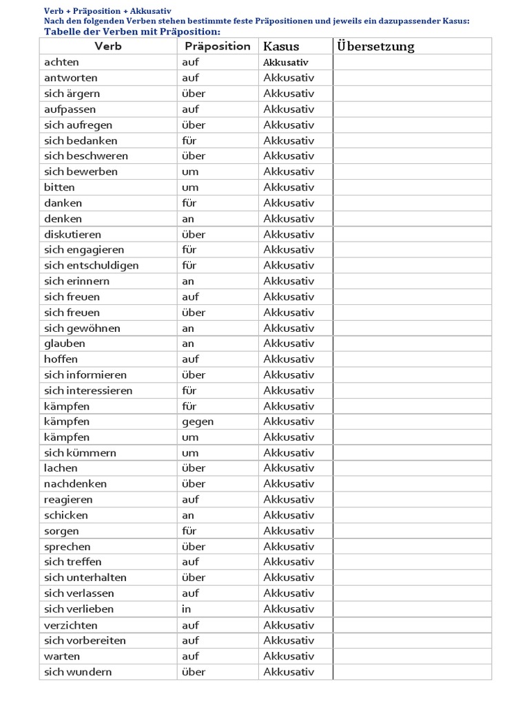 Verb + Akkusativ | PDF