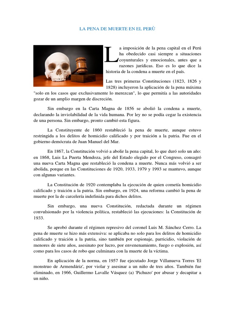 La Pena de Muerte en El Perù | PDF | Pena capital | Constitución