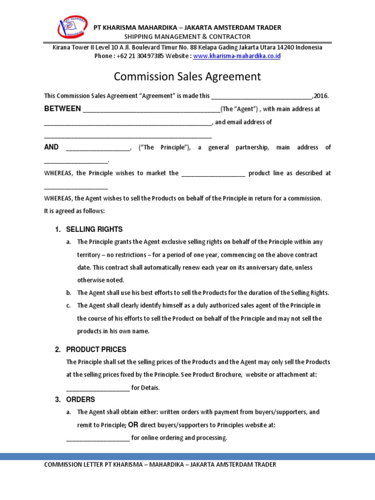 Commission Letter.docx | Sales | Business Law