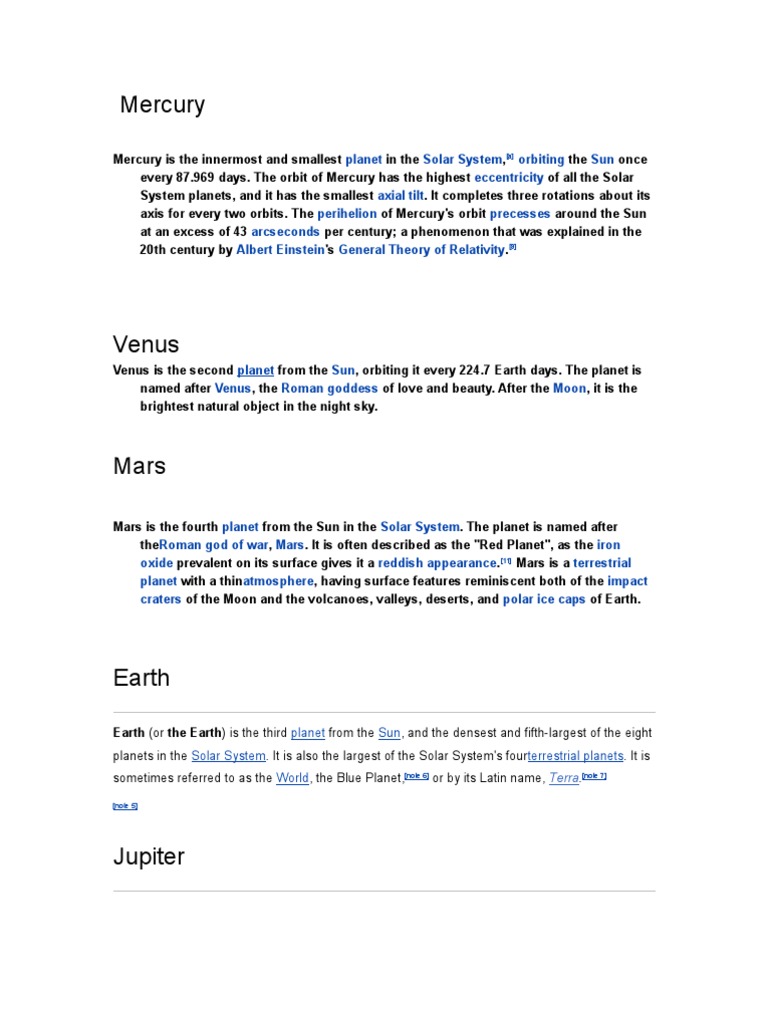 Overview of Solar System Planets | PDF | Planets | Mercury (Planet)