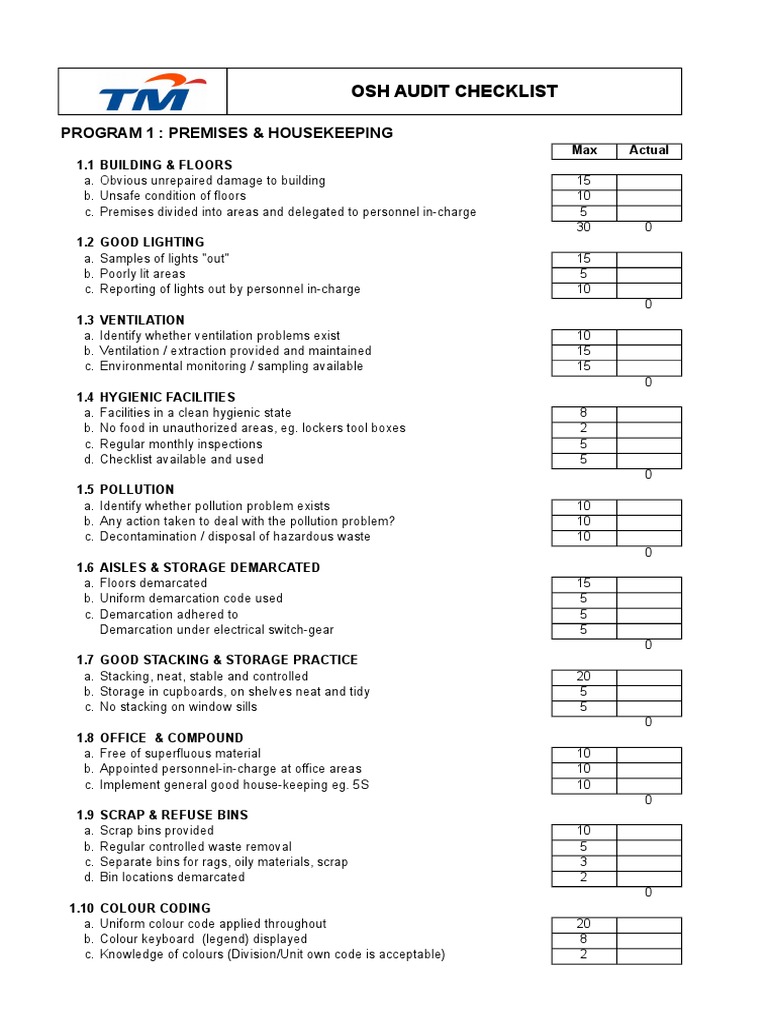 OSH Audit Checklist V1 0 PDF Stairs First Aid