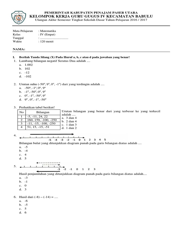 Soal Matematika Kelas Iv