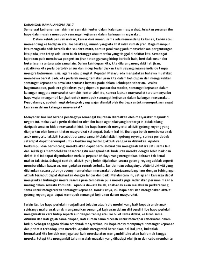 Karangan Ramalan Spm 2017 Pdf