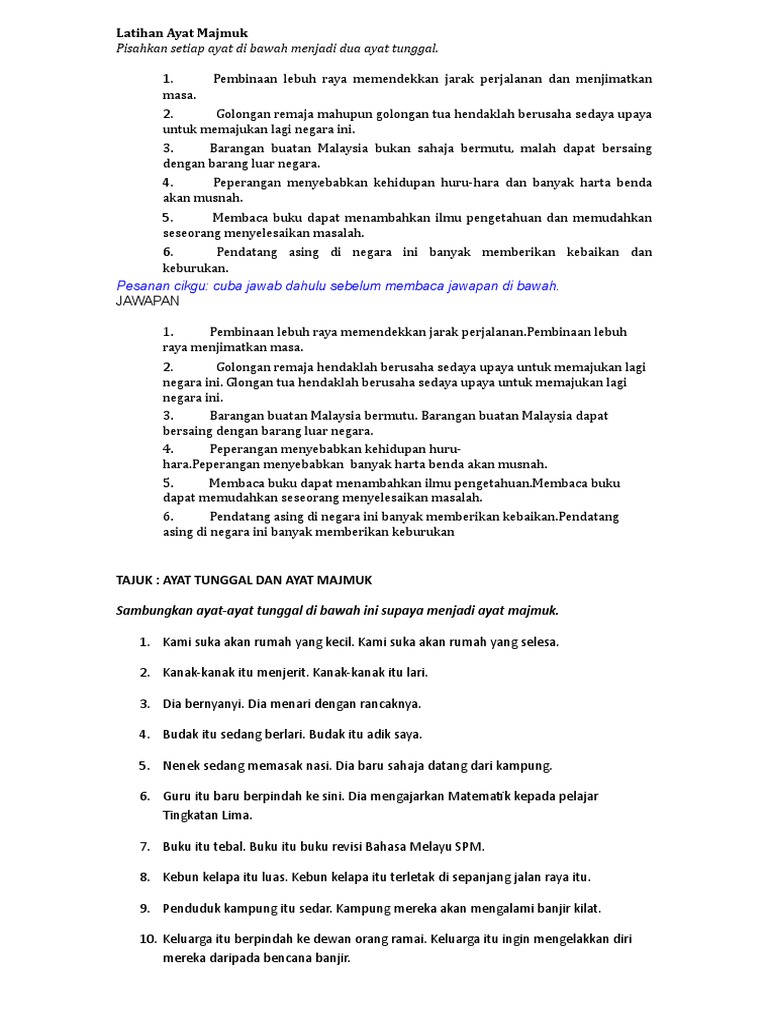 Contoh Soalan Ayat Majmuk Form 4