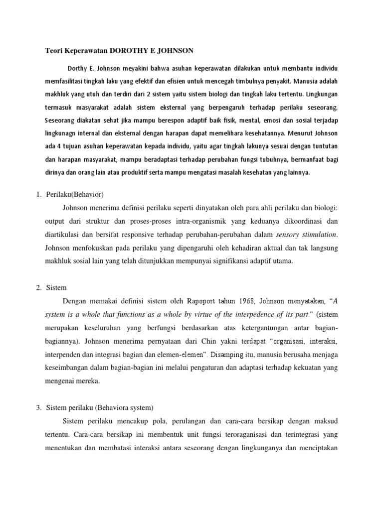 Teori Keperawatan Dorothy E Johnson Pdf