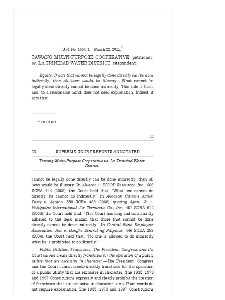 Tawang Multipurpose Cooperative Vs La Trinidad Water District PDF