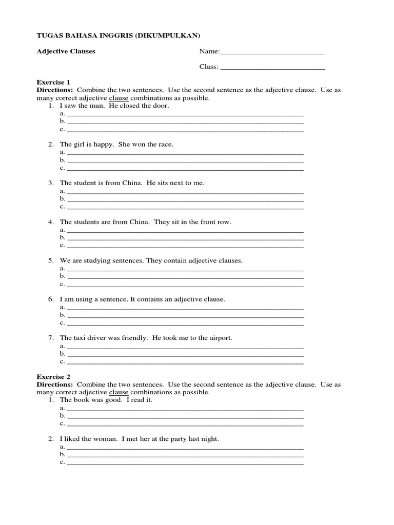 Latihan Adjective Clause Sentence Linguistics