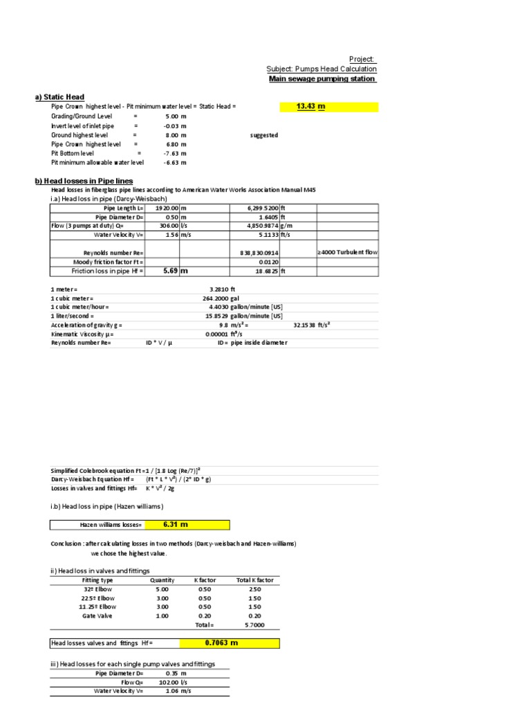 Head Loss Calculation PDF Civil Engineering Physics