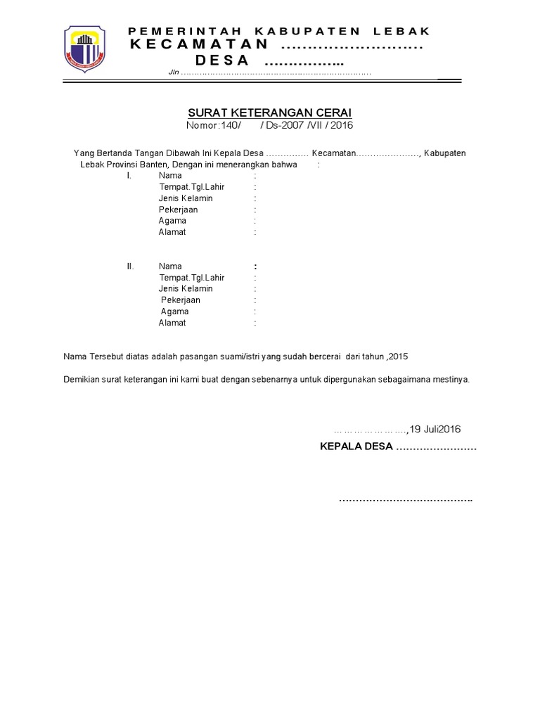 Surat Keterangan Cerai