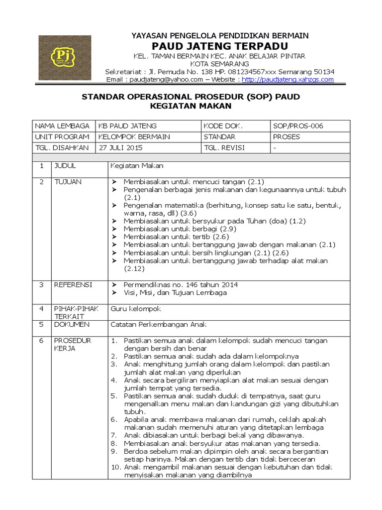6 Sop Kegiatan Makan | PDF