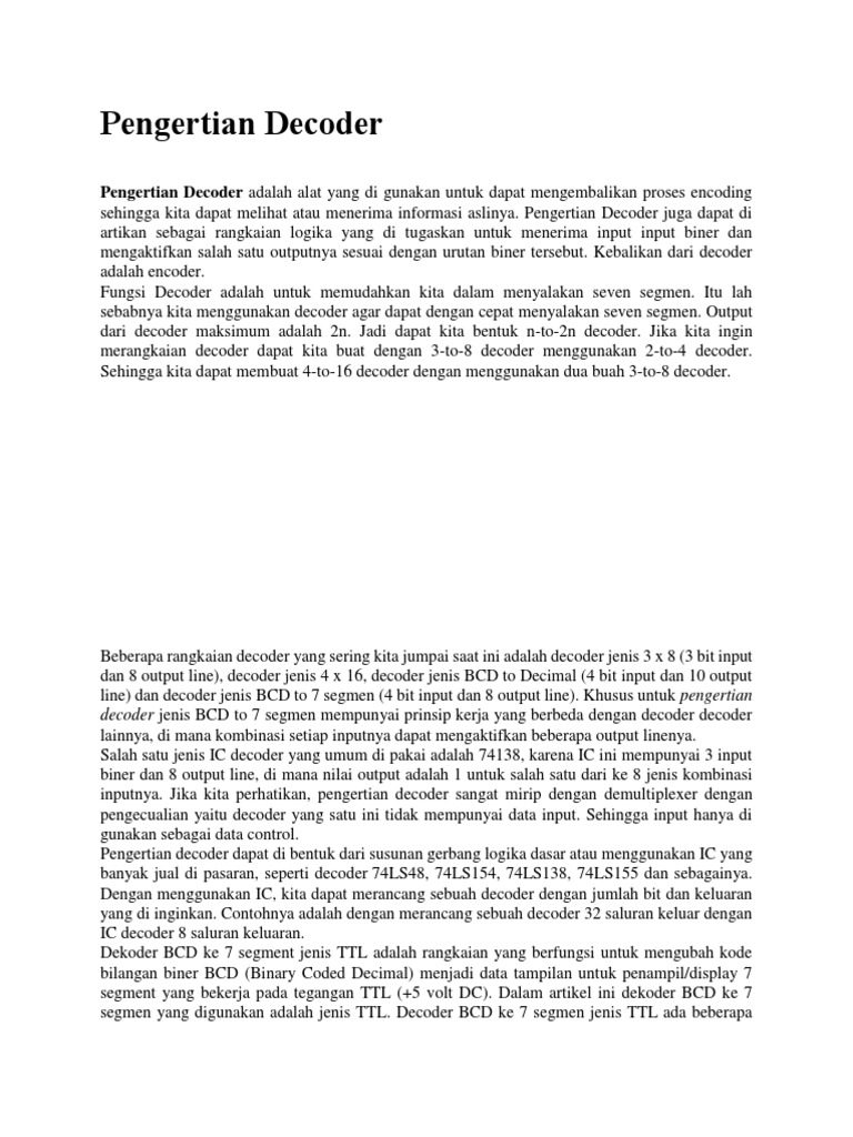 Pengertian dan Fungsi Decoder Digital | PDF