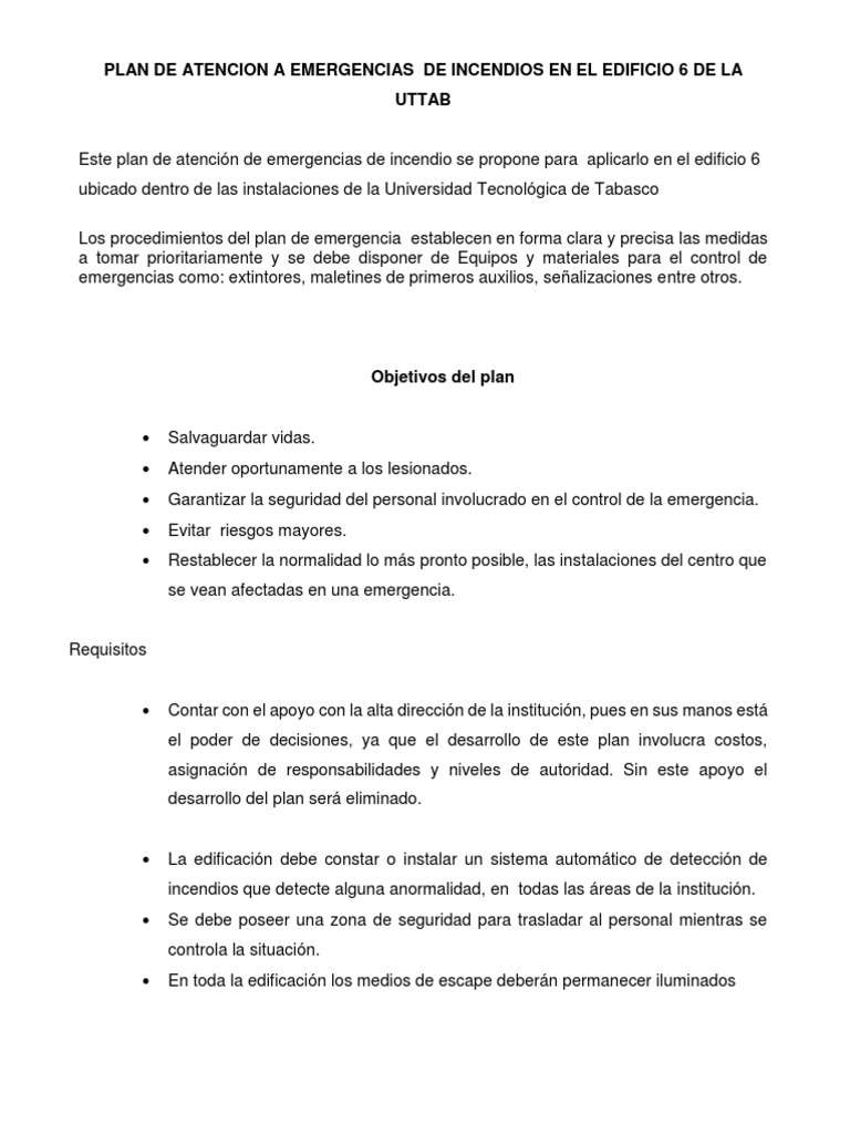 Plan Emergencias Incendios Edif. 6 UTTAB | PDF | Salud y bienestar ...