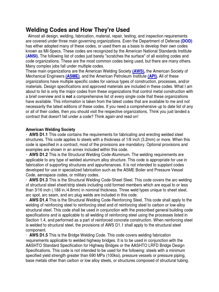 Welding Codes and How They're Used | PDF