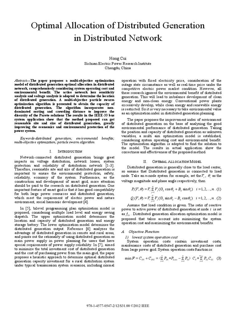 Optimal Allocation of Distributed Generation in Distributed Network ...
