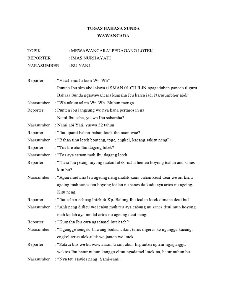 Materi Wawancara Bahasa Sunda Jawaban Soal