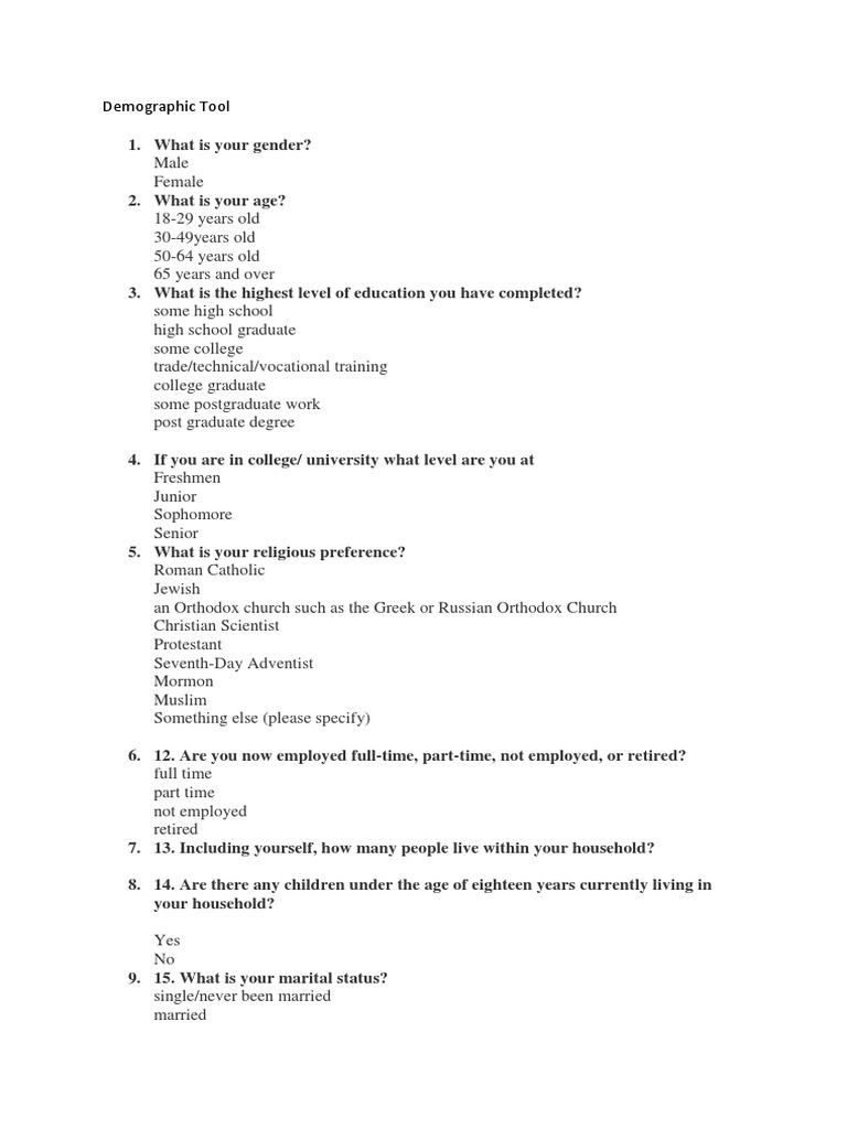 Demographic Tool | PDF