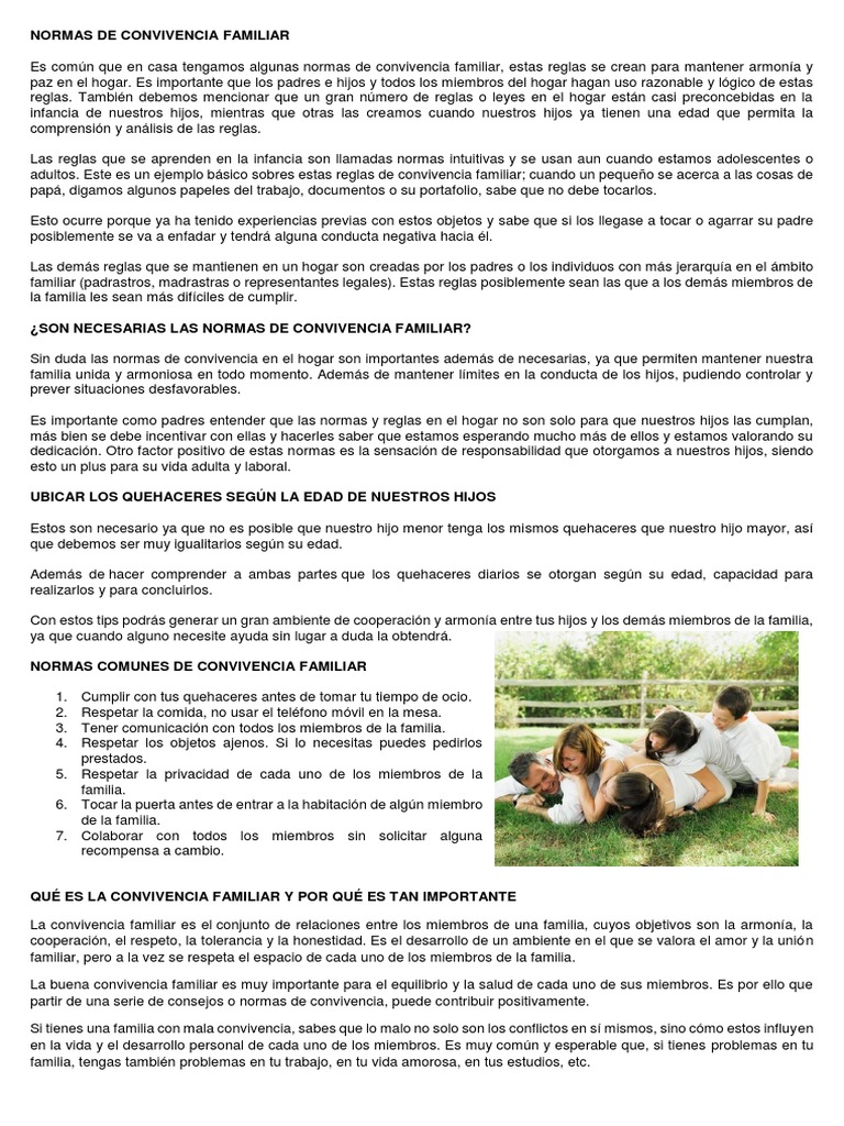 Normas De Convivencia Familiar Ficha Pdf Familia Adultos