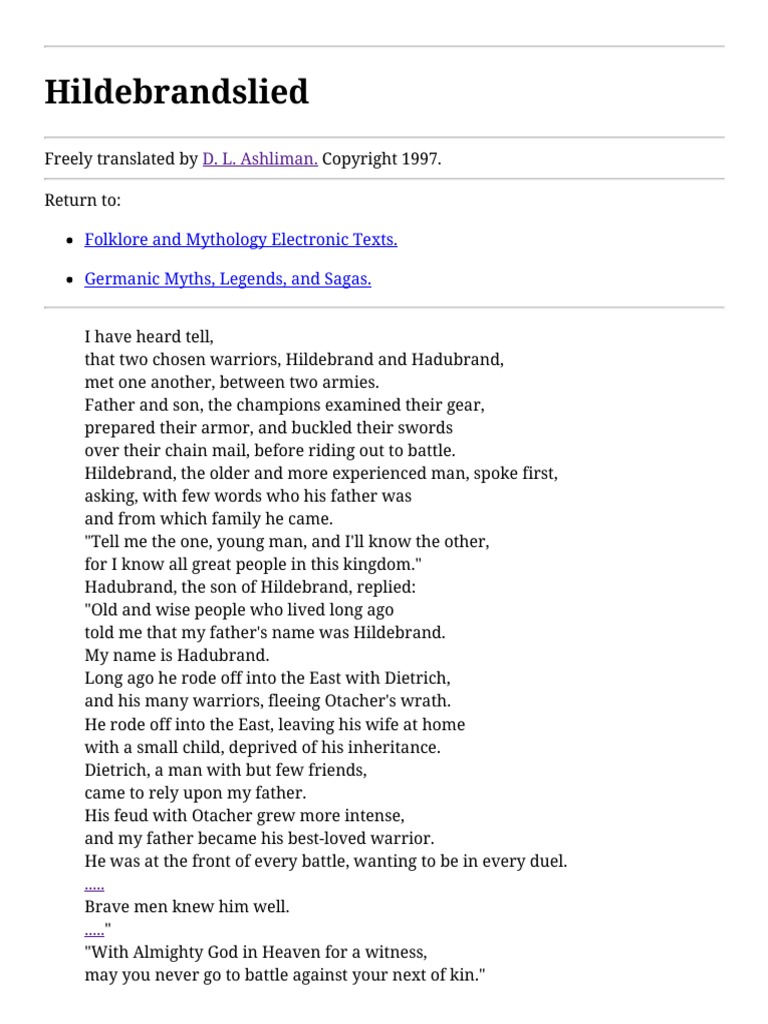 Hildebrandslied PDF PDF Poetry