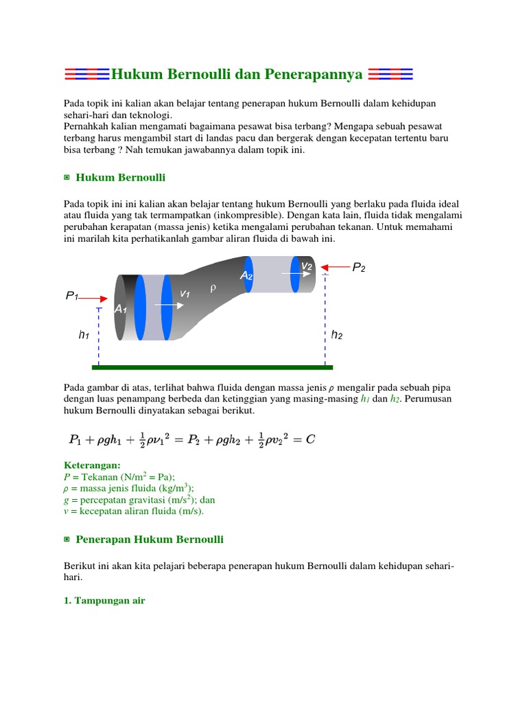 Contoh Soal Hukum Bernoulli