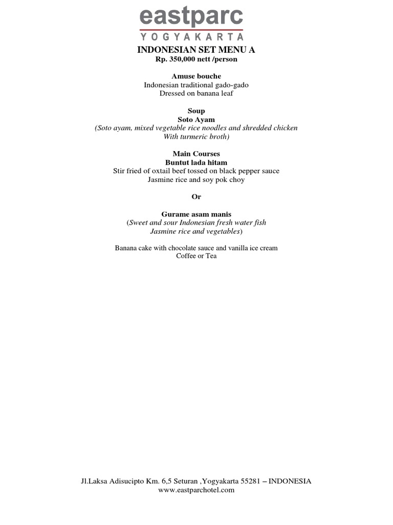 Set Menu - Indonesian | PDF | Indonesian Cuisine | Southeast Asian Cuisine