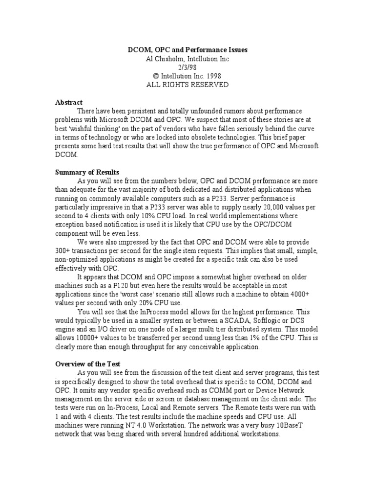 DCOM - OPC and Performance Issues | PDF | Component Object Model ...