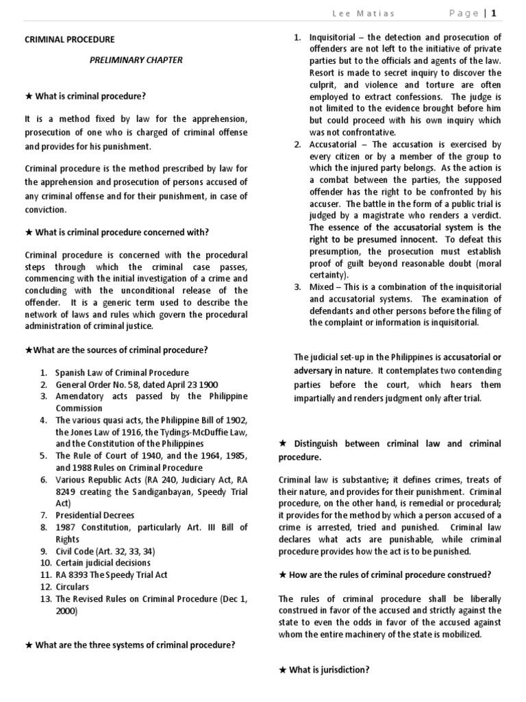 Criminal Procedure Reviewer | PDF | Jurisdiction | Prosecutor