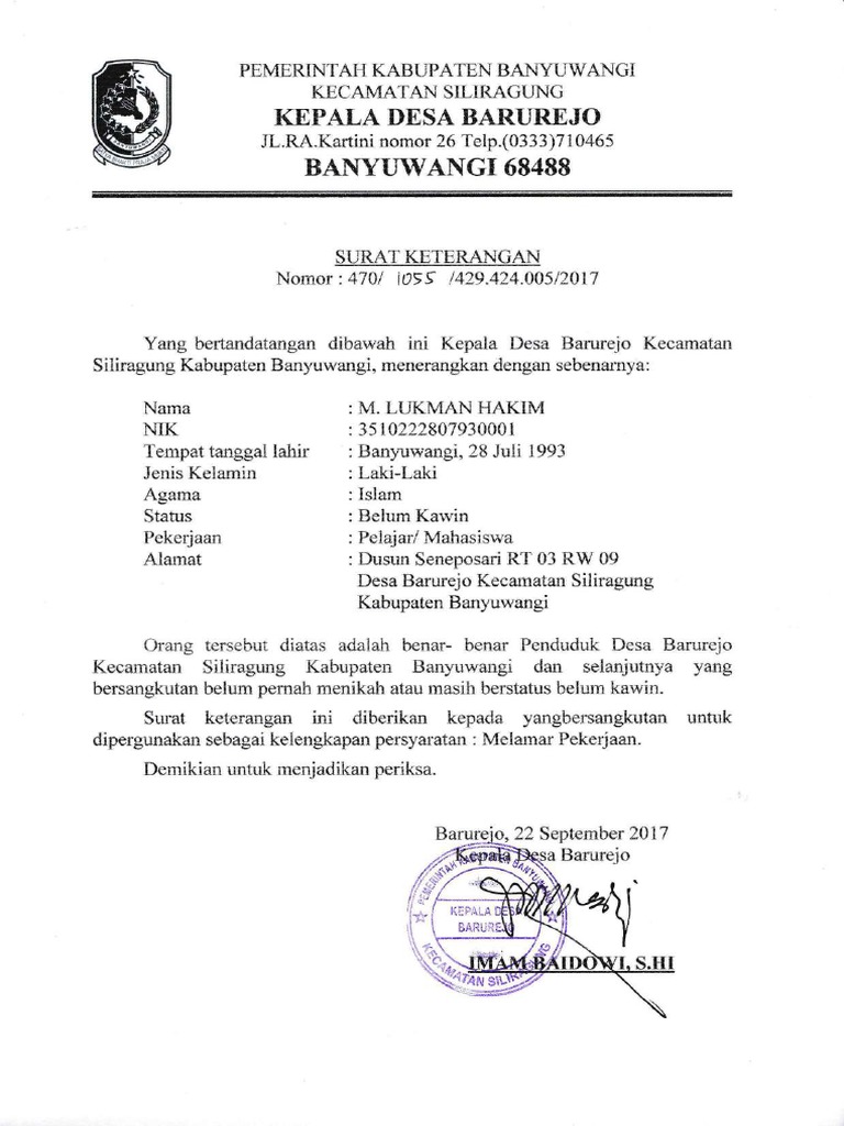 Surat Keterangan Belum Menikah Dari Rt Rw