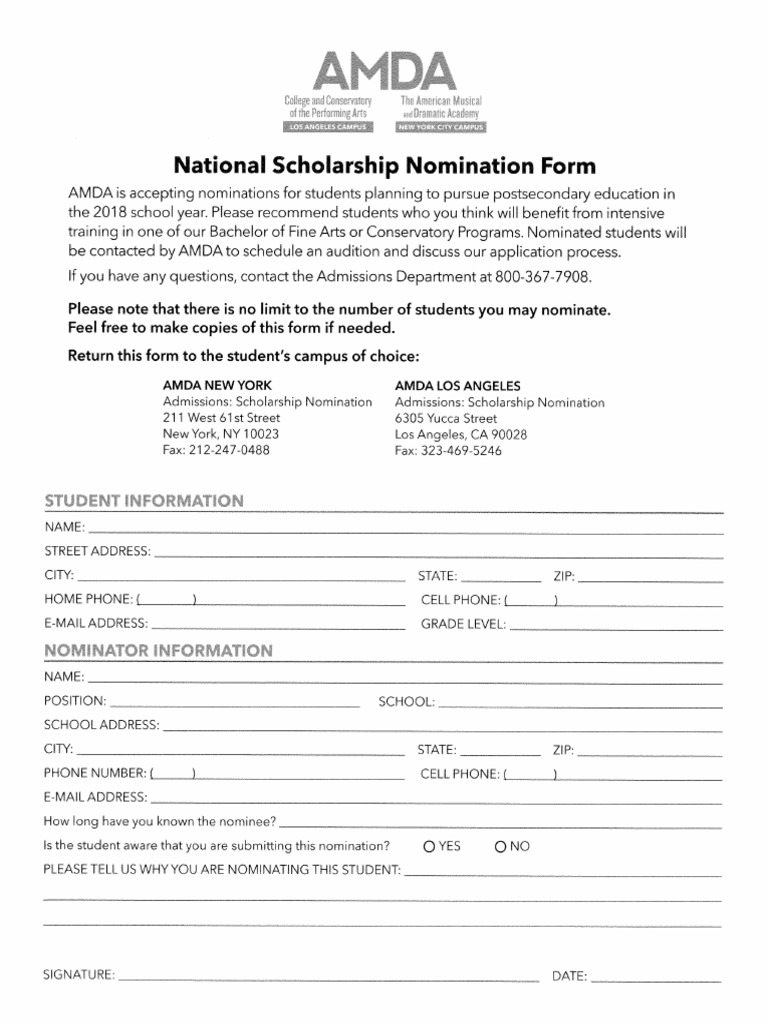 Amda National Scholarship Learning Schools