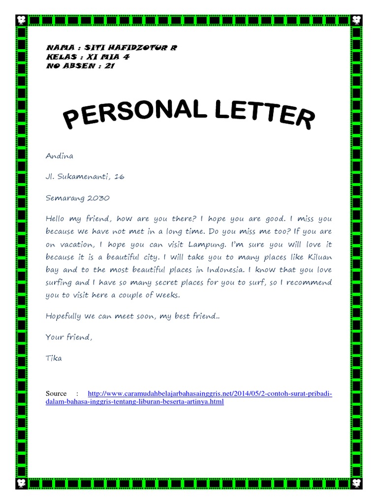 Personal Letter Example for a Friend | PDF | Travel