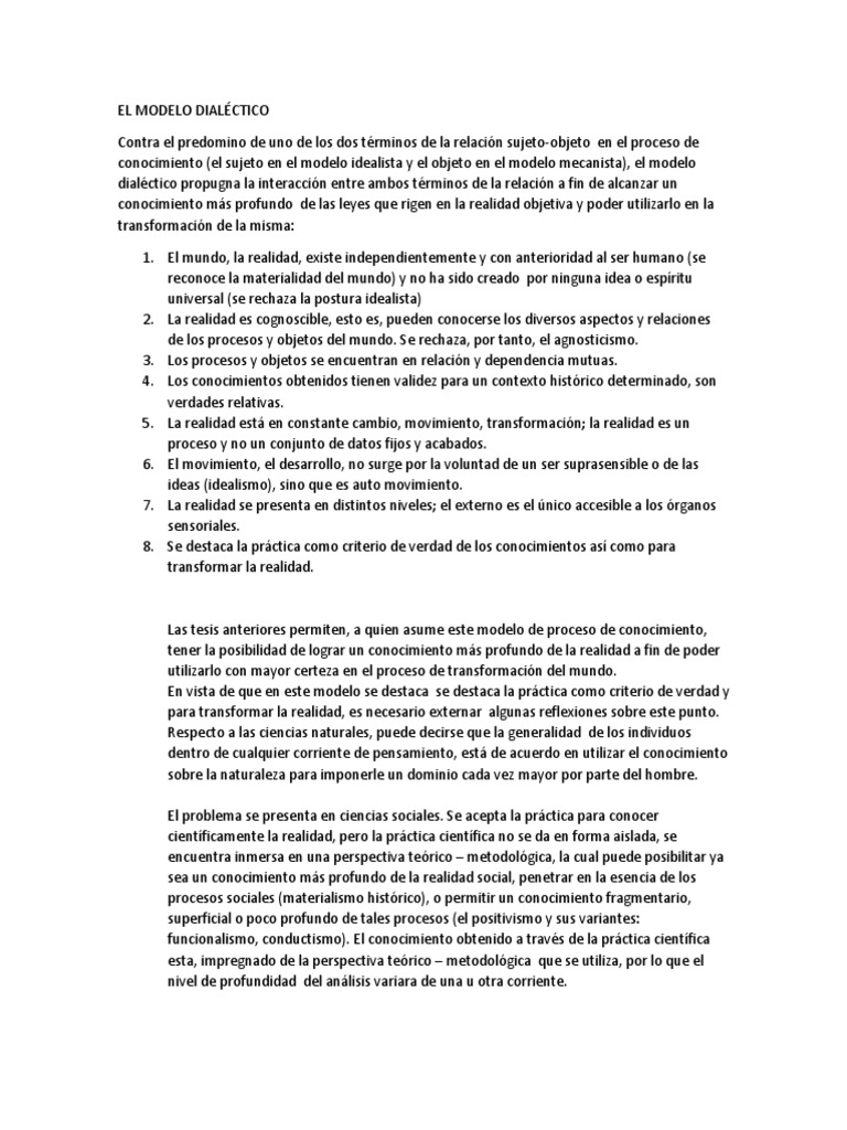 El Modelo Dialéctico | PDF | Dialéctico | Conocimiento