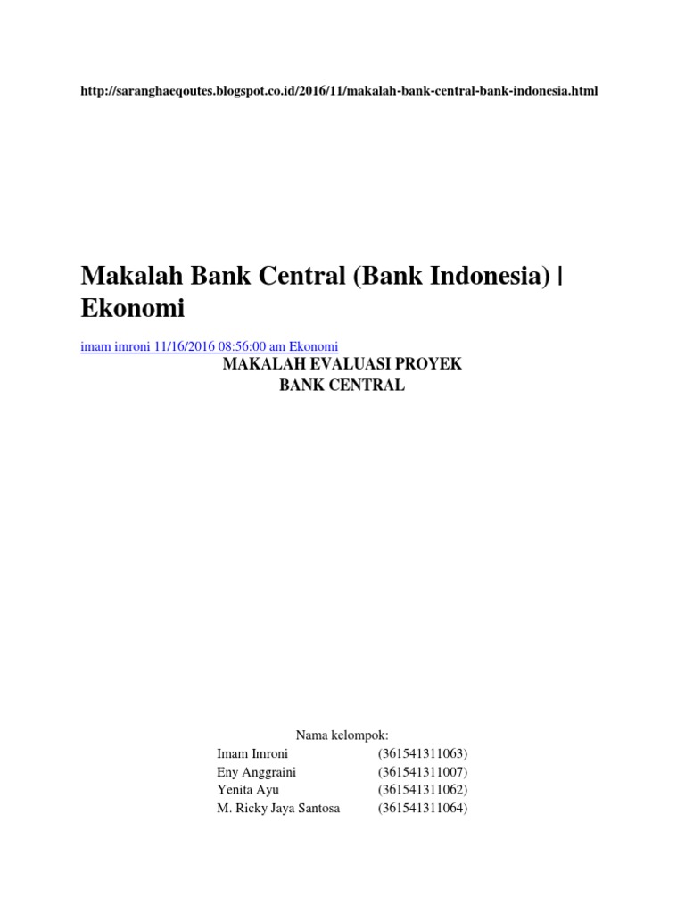 Makalah Bank Sentral (Bank Indonesia)