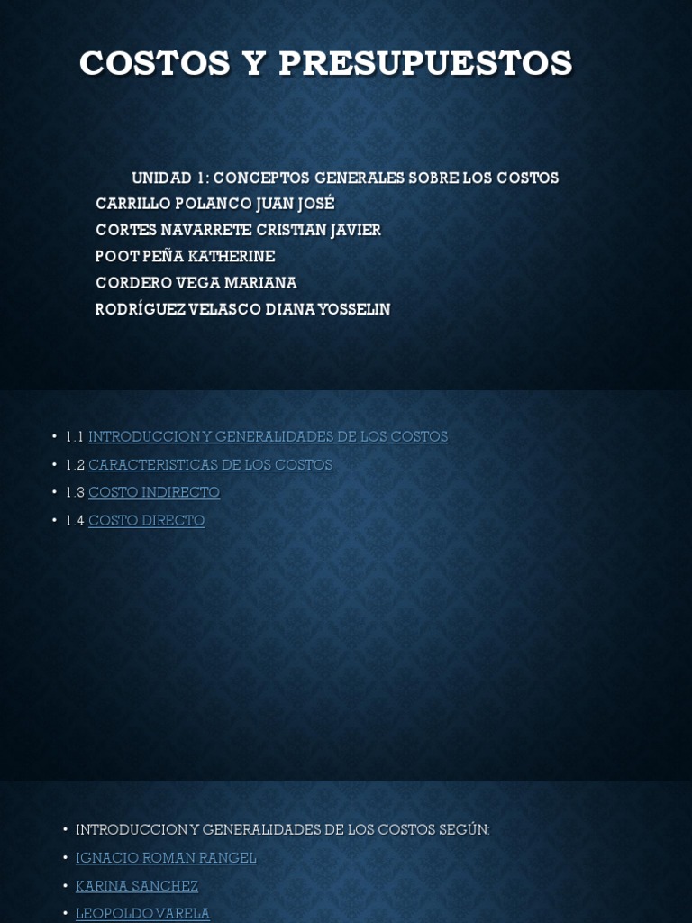 Presentacion Costos y Presupuestos 1 Unidad-1.. | PDF | Costo | Presupuesto