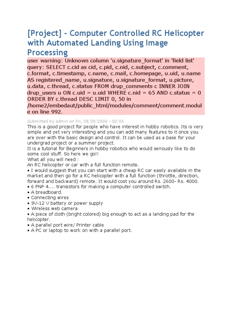 (Project) Computer Controlled RC Helicopter With Automated Landing