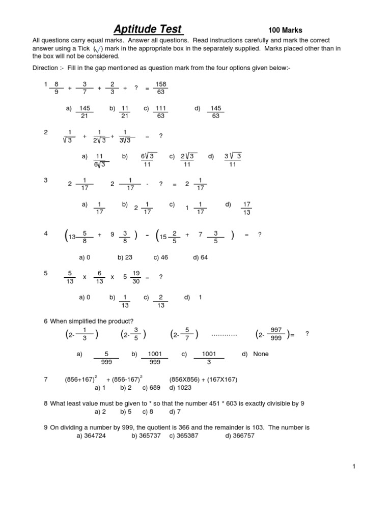 Aptitude Test Question Paper Eng Collision Physics Mathematics